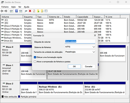 Formatar Disco para NTFS Usando o Gerenciamento de Disco