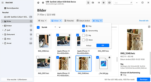 uppskatta chanserna för fotåterställning disk drill
