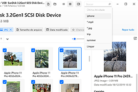 Gerencie os recuperáveis e pesquise dentro dos arquivos encontrados