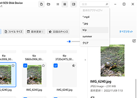 回収可能なファイルを管理し、見つかったファイル内を検索します
