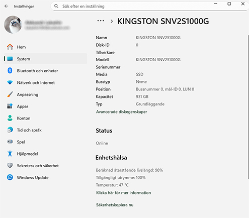 Kontrollera S.M.A.R.T.-status