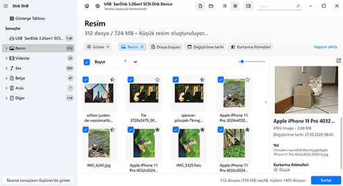 Kurtarılacak dosyaları seçin