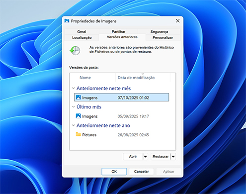 Restaurar arquivos excluídos da Lixeira com Versões Anteriores