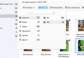 Используйте фильтры для быстрого поиска / выберите определённый тип файла