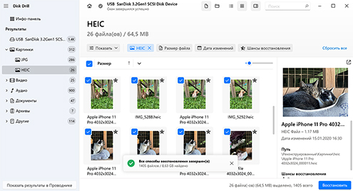 Выберите файлы для восстановления