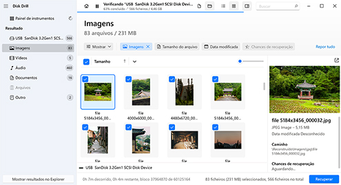 Selecione as fotos que você deseja recuperar