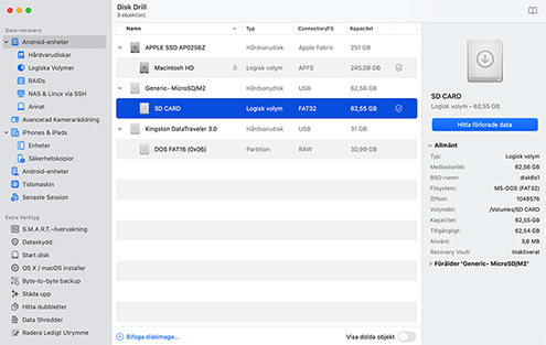Starta Disk Drill och välj SD-kortet Starta Disk Drill och välj SD-kortet