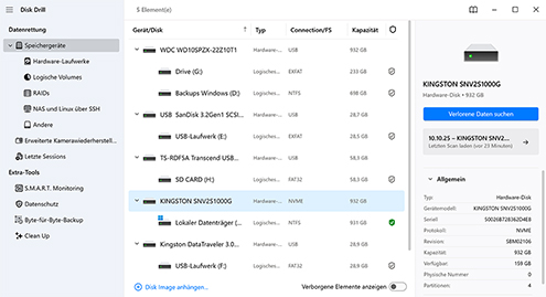 Disk Drill starten und Speichermedium analysieren