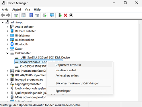 Uppdatera hårddiskdrivrutiner