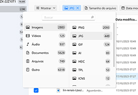 Use filtros para uma busca mais rápida ou para selecionar um tipo específico de arquivo
