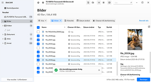 Välj de filer du vill återställa på ditt SD-kort