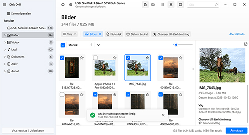 Välj de foton du vill återställa