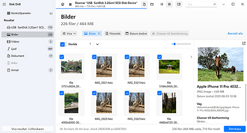 Välj filerna att återställa