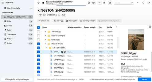 Vorschau der gefundenen Dateien