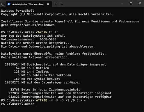 Wiederherstellen von aus dem Papierkorb gelöschten Dateien mit der Eingabeaufforderung