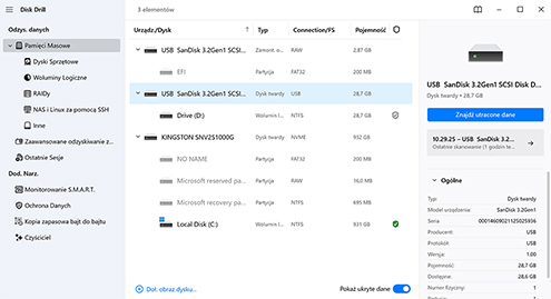 Wybierz źródło danych i metodę odzyskiwania