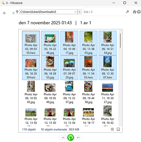 Använd funktionen för filhistorik