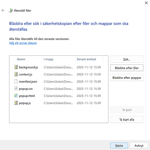 Använd funktionen för säkerhetskopiering och återställning (Windows 7)