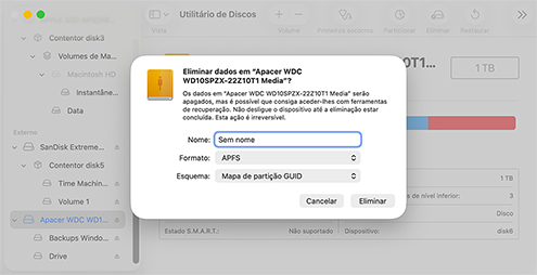 Formate a unidade com o sistema de arquivos APFS