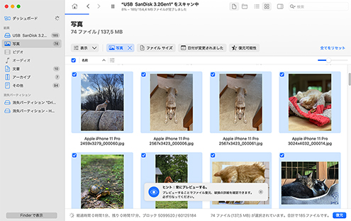 削除されたファイルを選択