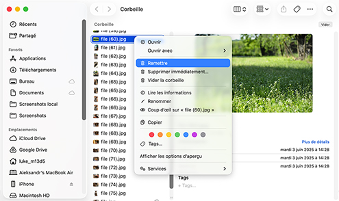 Récupérer des fichiers supprimés sur Mac depuis la corbeille via l’option « Remettre »