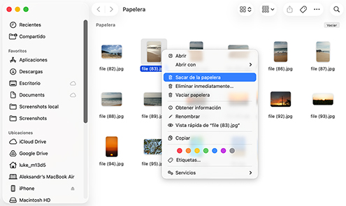 Restaurar archivos eliminados en una Mac desde la Papelera