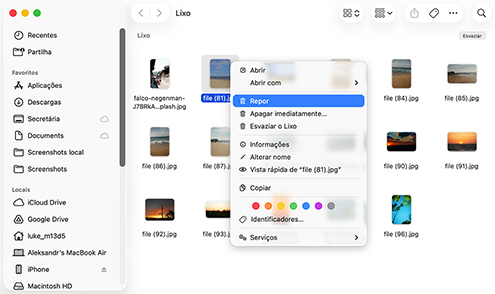 Restaurar arquivos excluídos em um Mac a partir da Lixeira