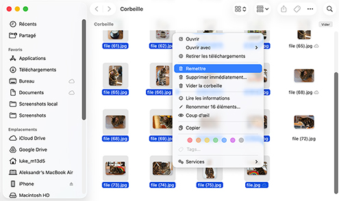 Restaurer les fichiers supprimés sur un Mac depuis la corbeille