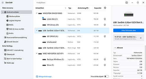 Välj enheten och sök efter förlorade filer