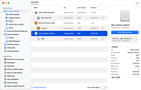 Välj den enhet som ska skannas