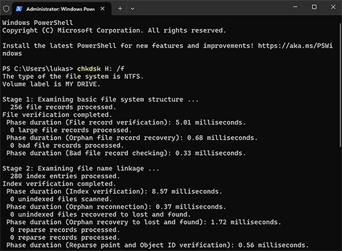Repare o sistema de arquivos executando o CHKDSK
