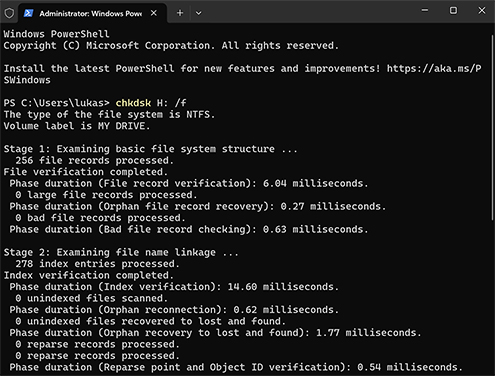 Repareer het bestandssysteem door CHKDSK uit te voeren