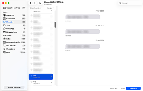 Recuperar mensajes de texto seleccionados