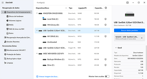 Selecione a unidade e procure por arquivos perdidos