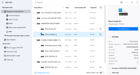 Avvia Disk Drill e analizza il dispositivo di archiviazione