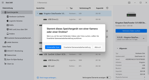 Beginne mit dem Scannen nach verlorenen Daten