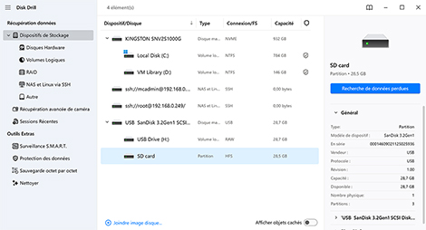 Choisissez la carte SD et la méthode de récupération dont vous avez besoin