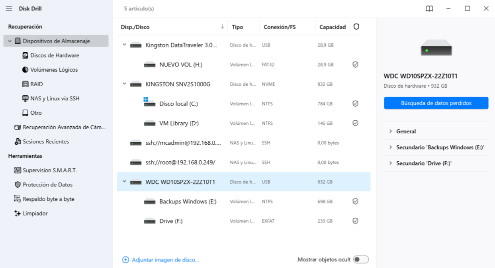 Inicia Disk Drill y analiza el dispositivo de almacenamiento