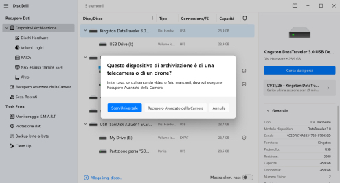 Inizia la scansione per i dati persi