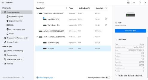 Kies de SD-kaart en herstelmethode die u nodig heeft