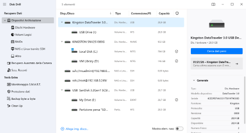 Scegli la fonte dei dati e il metodo di recupero