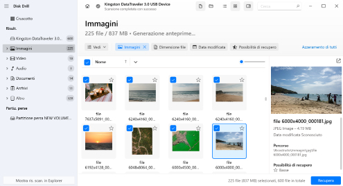Seleziona i file da recuperare