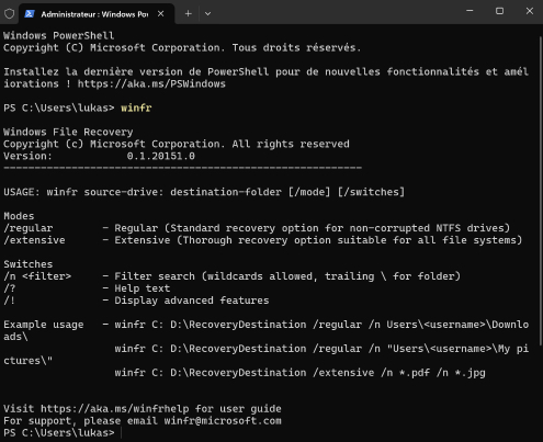 Utilisez l’outil de récupération de fichiers Windows pour récupérer vos fichiers