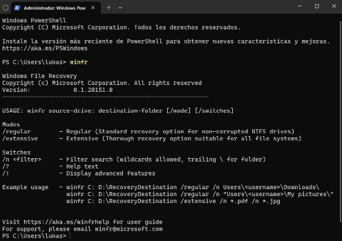 Utiliza la Herramienta de Recuperación de Archivos de Windows para recuperar tus archivos