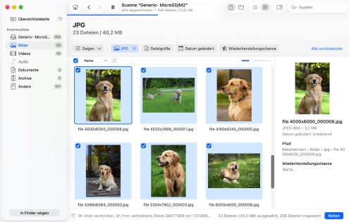 Vorschau und Auswahl der Dateien zur Wiederherstellung Vorschau und Auswahl der Dateien zur Wiederherstellung