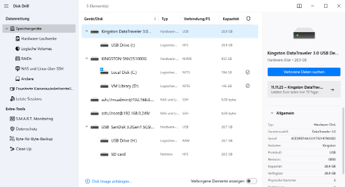 Wählen Sie die Datenquelle und die Wiederherstellungsmethode aus