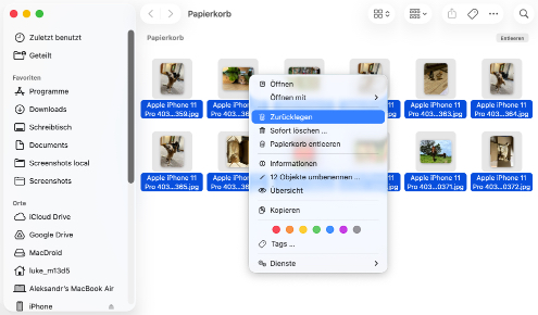 Wiederherstellen aus dem Papierkorb Ihres Macs Wiederherstellen aus dem Papierkorb Ihres Macs