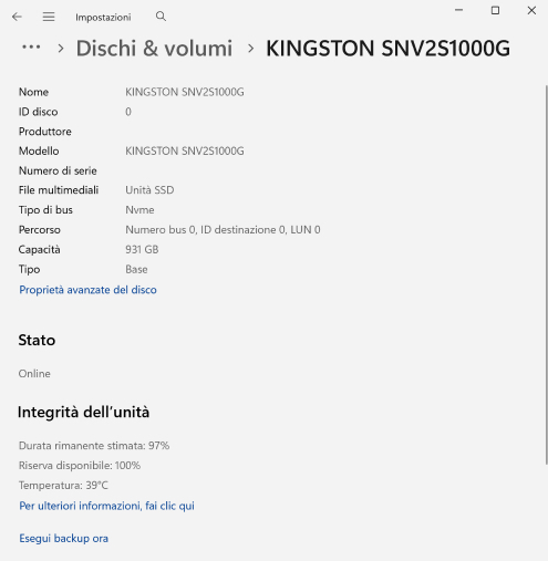 Controlla stato S.M.A.R.T. Controlla stato S.M.A.R.T.