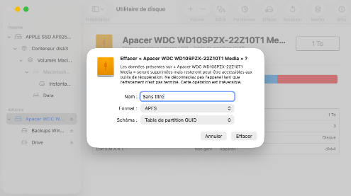 Formatez le disque avec le système de fichiers APFS
