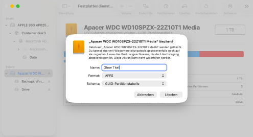 Formatieren Sie das Laufwerk mit dem APFS-Dateisystem Formatieren Sie das Laufwerk mit dem APFS-Dateisystem